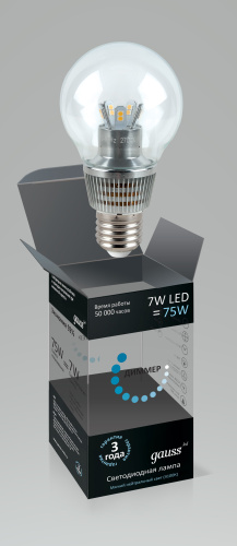 Лампа светодиодная Gauss LED Globe-dim Crystal Clear 7W E27 4100K диммируемая 1/10/100