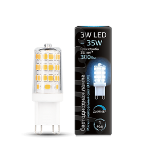 Лампа Gauss LED G9 AC185-265V 3W 300lm 4100K 1/20/200 диммируемая