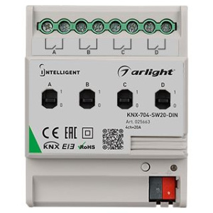 INTELLIGENT ARLIGHT Релейный модуль KNX-704-SW20-DIN (BUS, 4x20A) (Arlight, -)