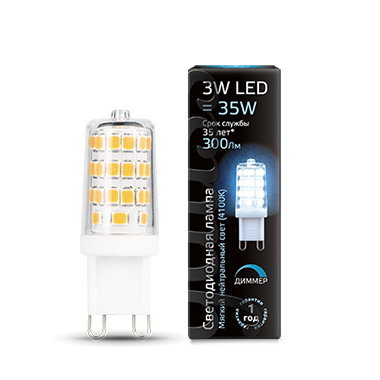 Лампа Gauss LED G9 AC185-265V 3W 300lm 4100K 1/20/200 диммируемая