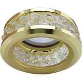 Ecola MR16 DL1656 GU5.3 встр. круглый с хруст.(2 ряда) и ободком - Прозрачный / Золото 54x85