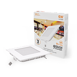 Светильник встраиваемый Gauss LED, 6W, 360lm, 2700K, 120х120х13мм, IP20, белый