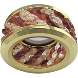  Ecola MR16 DL1655 GU5.3 встр. круглый с хруст.(3 ряда) и ободком - Прозрачный и Янтарь/ Золото 63x85