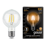 Лампа светодиодная Gauss  LED 6вт E27,Filament,теплый,шар,Gauss
