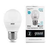 Лампа светодиодная Лампа Gauss LED Elementary Globe 6W E27 4100K 1/10/50 53226