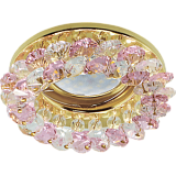  Ecola MR16 CD4141 GU5.3 Светильник встр. круглый с хрусталиками Прозрачный и Розовый/Золото 50x90