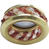  Ecola MR16 DL1656 GU5.3 встр. круглый с хруст.(2 ряда) и ободком - Прозрачный и Янтарь/ Золото 54x85