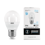 Лампа светодиодная LED 8вт 230в, Е27, дневной, шар Gauss Elementary