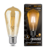 Лампа светодиодная Gauss LED 6вт 230в Е27 FILAMENT GOLD 2400K