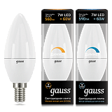 Лампа светодиодная Gauss LED 7вт,230в,Е14,теплый,dim,свеча Gauss 103101107-D